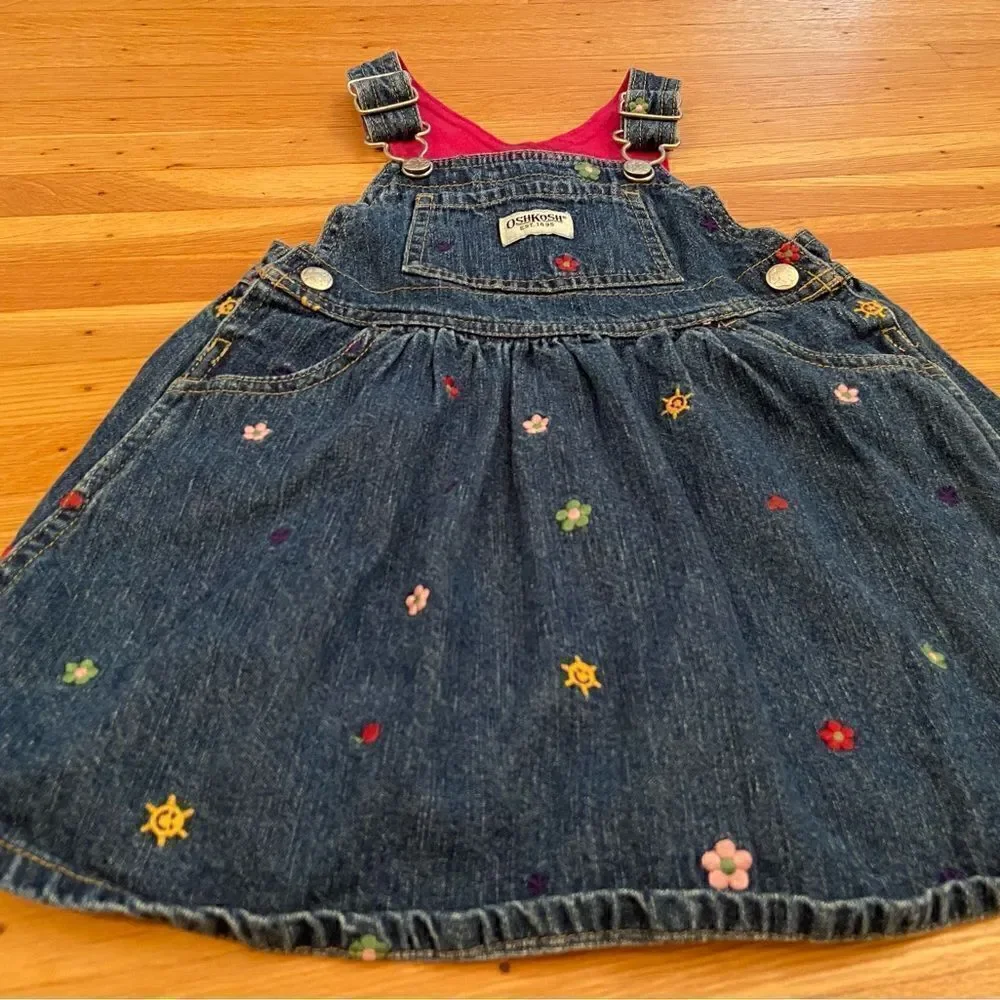 Osh Kosh B’Gosh Denim embroidered flower overall dress